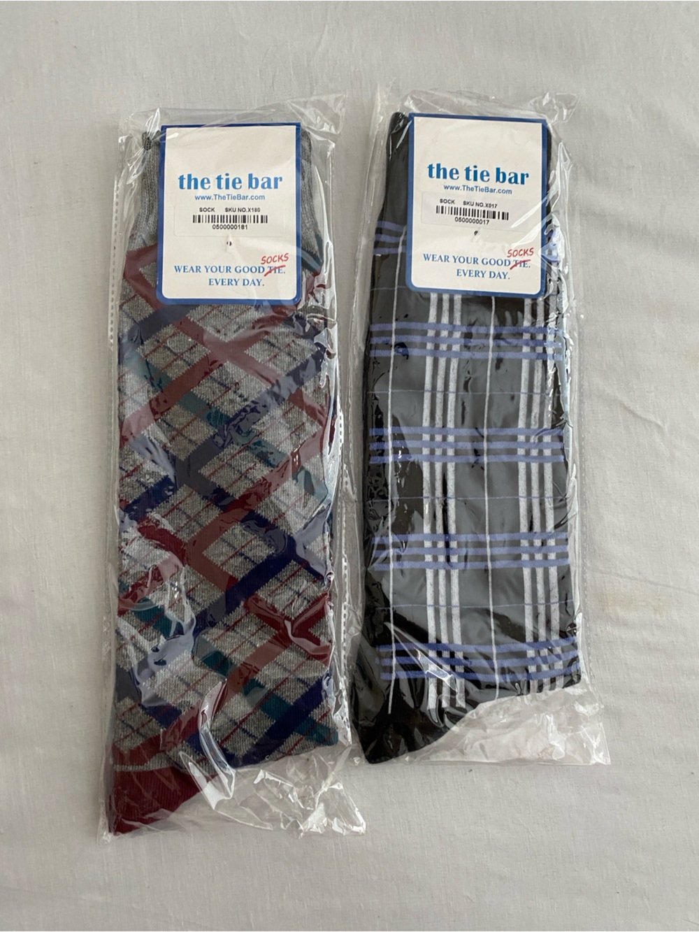 The Tie Bar Plaid Dress Socks - Black, Light Blue & Burgundy Mix (2-Pack) NWT